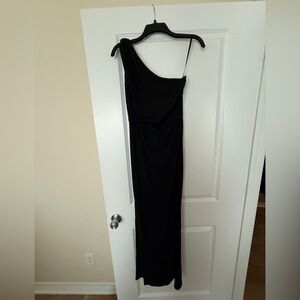 BCBG maxi formal black gown with slit on right side